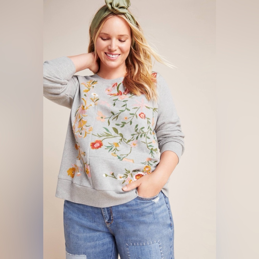 Anthropologie Maeve Marcie Embroidered Sweatshirt. Size 2X